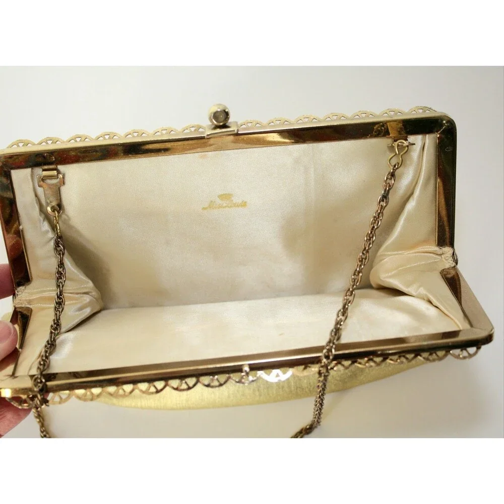 Vintage 50's MISS LEWIS Gold Lame Evening Clutch Purse Retro Accessory MCM #02